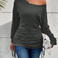 Ruched Single Shoulder Long Sleeve T-Shirt