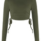 Drawstring Round Neck Long Sleeve Top