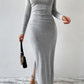 Heathered Slit Mock Neck Wrap Dress