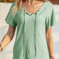 Eyelet Tie Neck Short Sleeve T-Shirt