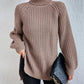 Full Size Turtleneck Rib-Knit Slit Sweater