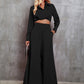 Collared Neck Long Sleeve Top and Wide Leg Pants Set