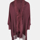 Fringe Open Front Long Sleeve Poncho