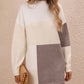 Color Block Mock Neck Dropped Shoulder Sweater Dress