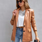 Faux Leather Button Up Long Sleeve Blazer