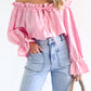 Drawstring Off-Shoulder Flounce Sleeve Blouse