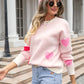 Heart Round Neck Droppped Shoulder Sweater