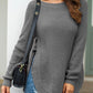 Slit Round Neck Long Sleeve Sweater