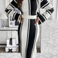 Slit Striped Mock Neck Sweater Dress