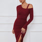 Ribbed Ruched Drawstring Wrap Dress