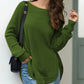 Slit Round Neck Long Sleeve Sweater