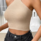 Halter Neck Ribbed Cropped Knit Top