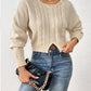 Cable-Knit Slit Drop Shoulder Sweater