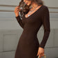 Long Sleeve V-Neck Bodycon Dress