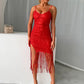 Sequin Fringe Spaghetti Strap Dress