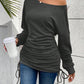 Ruched Single Shoulder Long Sleeve T-Shirt