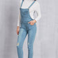 Distressed Washed Denim Overalls with Pockets