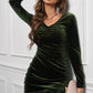 V-Neck Ruched Long Sleeve  Dress