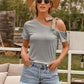 Tied Asymmetrical Neck Cold Shoulder T-Shirt