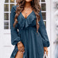 Ruffle Trim V-Neck Long Sleeve Mini Dress