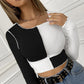 Exposed Seam Color Block Long Sleeve T-Shirt