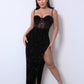 Sequin Spliced Mesh Adjustable Strap Dress