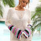 Rainbow Stripe Openwork Boat Neck Cover-Up