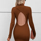 Cutout Mock Neck Long Sleeve Wrap Dress