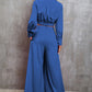 Collared Neck Long Sleeve Top and Wide Leg Pants Set