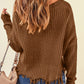 Fringe V-Neck Dropped Shoulder Sweater