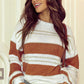 Striped Drop Shoulder Lantern Sleeve Sweater