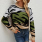 Color Block Animal Print Dropped Shoulder Sweater