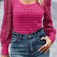 Openwork Scoop Neck Long Sleeve Blouse