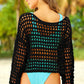 Openwork Boat Neck Long Sleeve Cover-Up