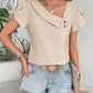 Decorative Button Asymmetrical Neck Blouse