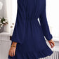 Frill Ruched Mock Neck Balloon Sleeve Dress