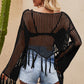 Tassel Hem Openwork Long Sleeve Cover Up