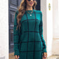 Plaid Round Neck Long Sleeve Sweater Dress