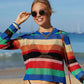 Rainbow Stripe Openwork Long Sleeve Cover-Up