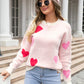 Heart Round Neck Droppped Shoulder Sweater