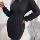 Cable-Knit Round Neck Mini Wrap Sweater Dress