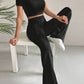 Drawstring Mock Neck Top and High Waist Pants Set