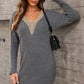 V-Neck Long Sleeve Mini Sweater Dress