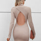 Cutout Mock Neck Long Sleeve Wrap Dress