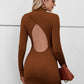 Cutout Mock Neck Long Sleeve Wrap Dress