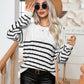 Striped Round Neck Cable-Knit Sweater