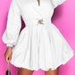 Notched Button Up Balloon Sleeves Dress