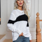 Color Block Cable-Knit Round Neck Sweater