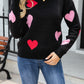 Heart Round Neck Droppped Shoulder Sweater