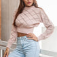 Openwork Plaid Round Neck Cropped Sweater